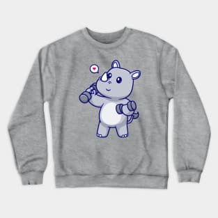 Cute Rhino Lifting Dumbbell Cartoon Crewneck Sweatshirt